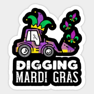 Kids Digging Mardi Gras Bulldozer Truck Cute Boys Kids Sticker